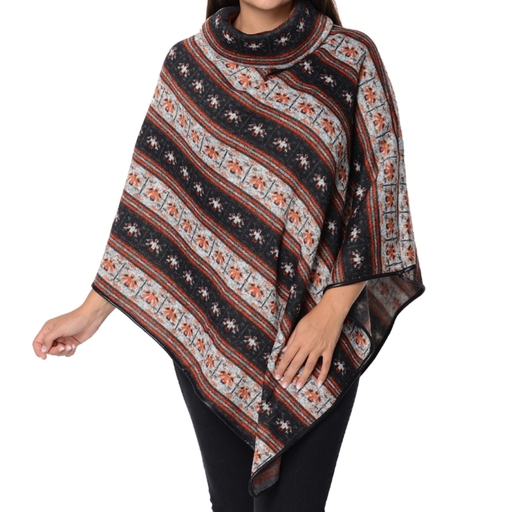 Poncho Plaid Diamond Shaped Black Red and Gray